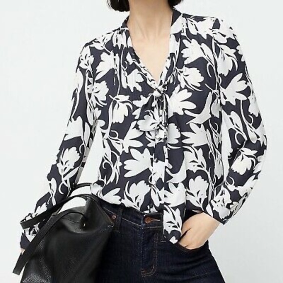 NWT J. Crew Drapey Tie Neck Top in Shadow Floral, Blouse - Picture 1 of 15